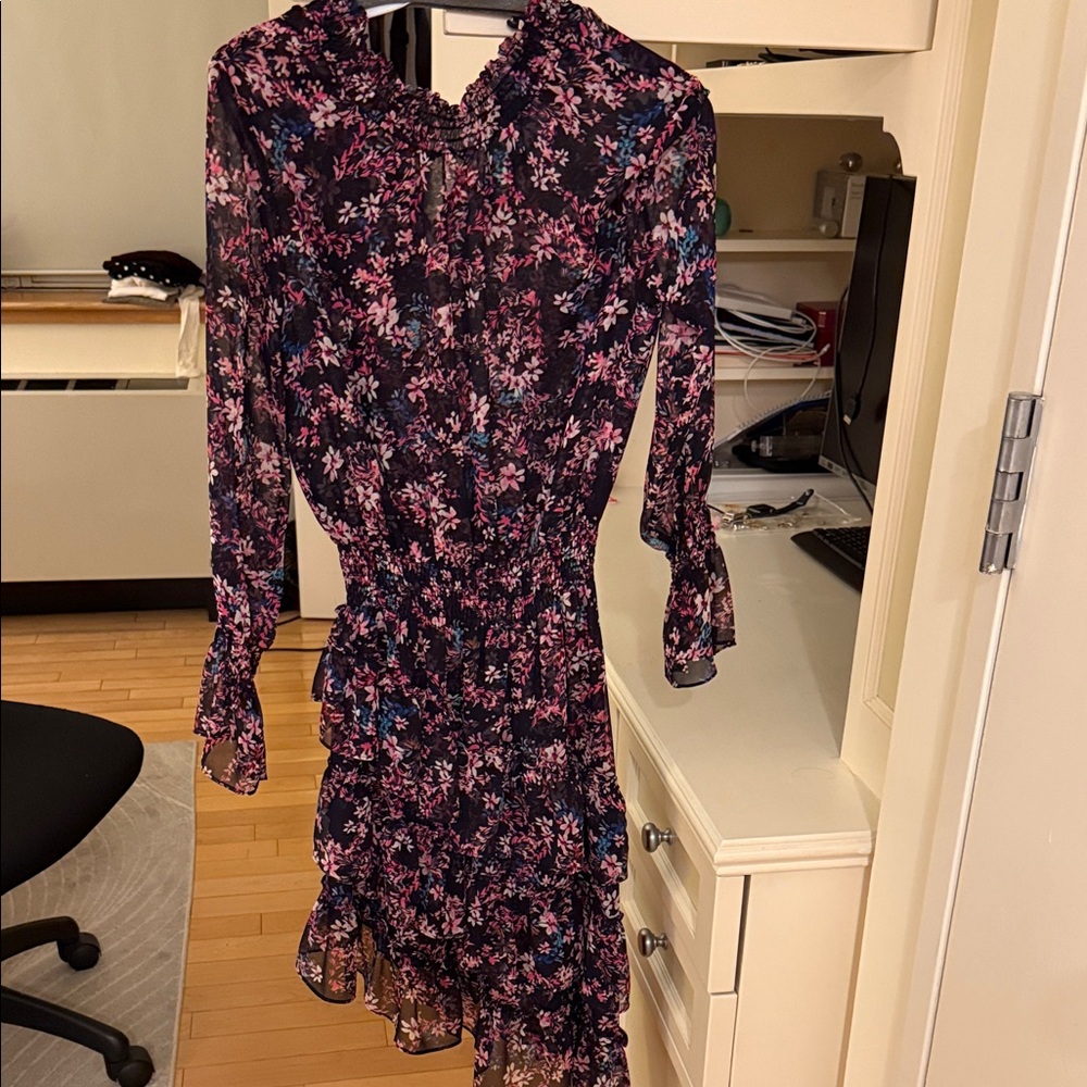 Misa Los Angeles Black Floral Long-Sleeve Ruffle Dress